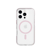 View of the back of the phone case from straight on with phone inside#color_clear-pink