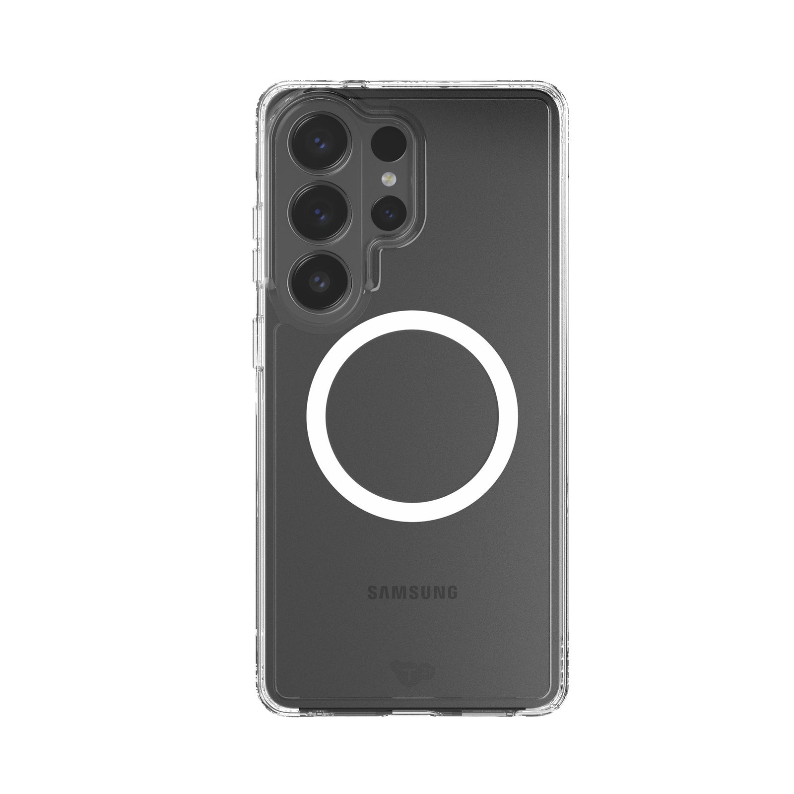 View of the back of the phone case from straight on with phone inside#color_clear