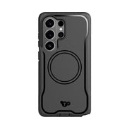 View of the back of the phone case from straight on with phone inside#color_black