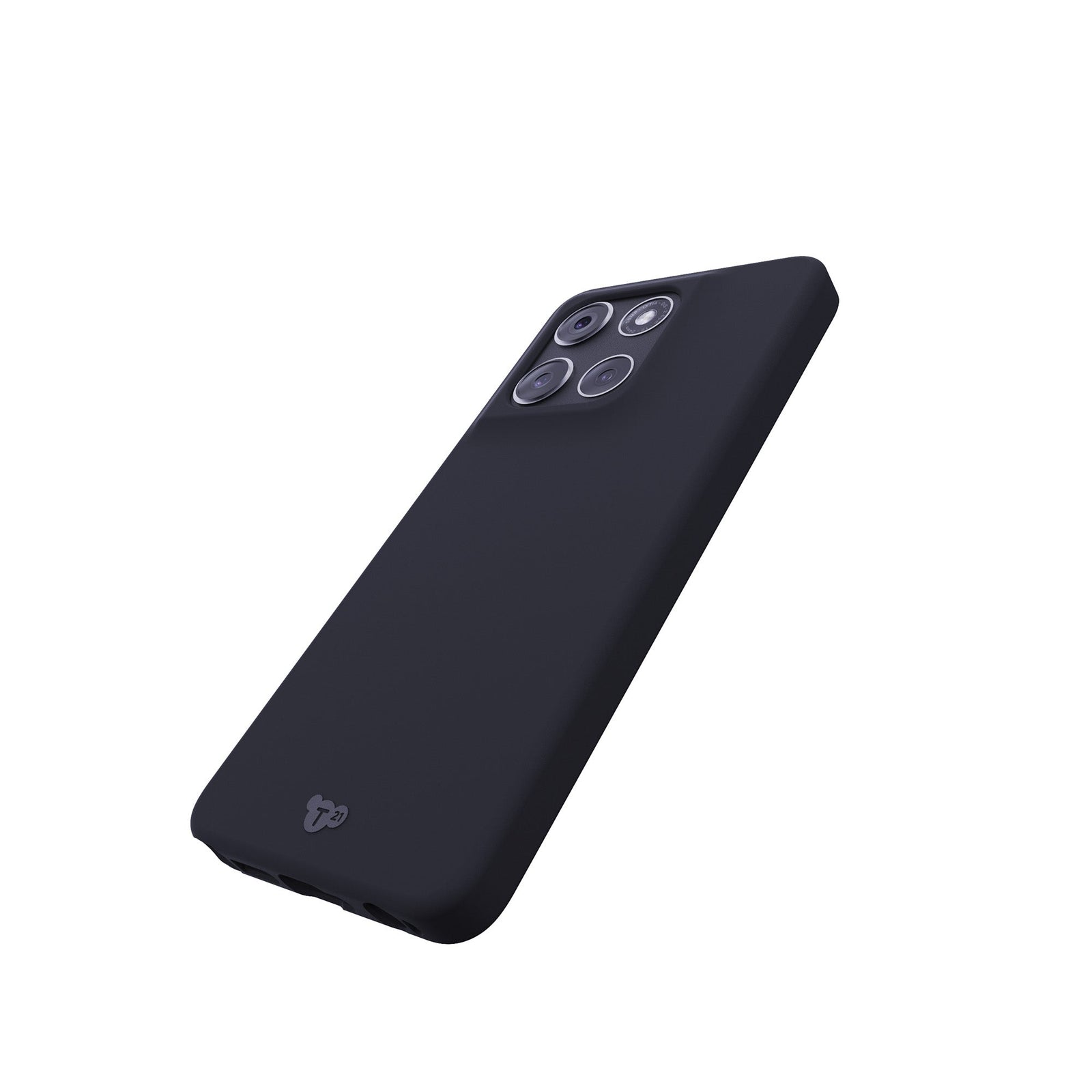 Tilted three-quarter tilted view of back of phone case with phone inside#color_black