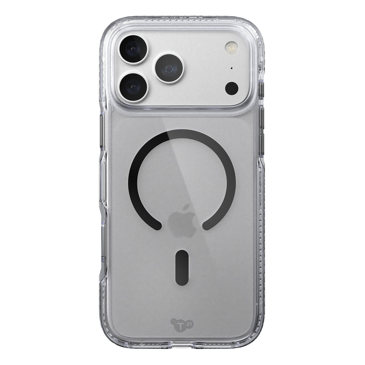 View of the back of the phone case from straight on with phone inside#color_clear-black