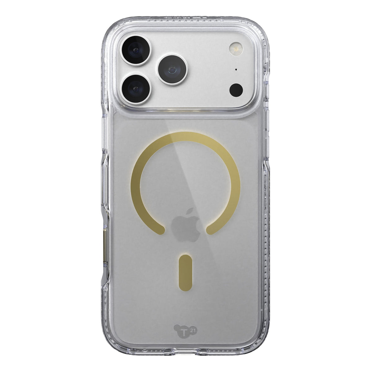 View of the back of the phone case from straight on with phone inside#color_clear-gold