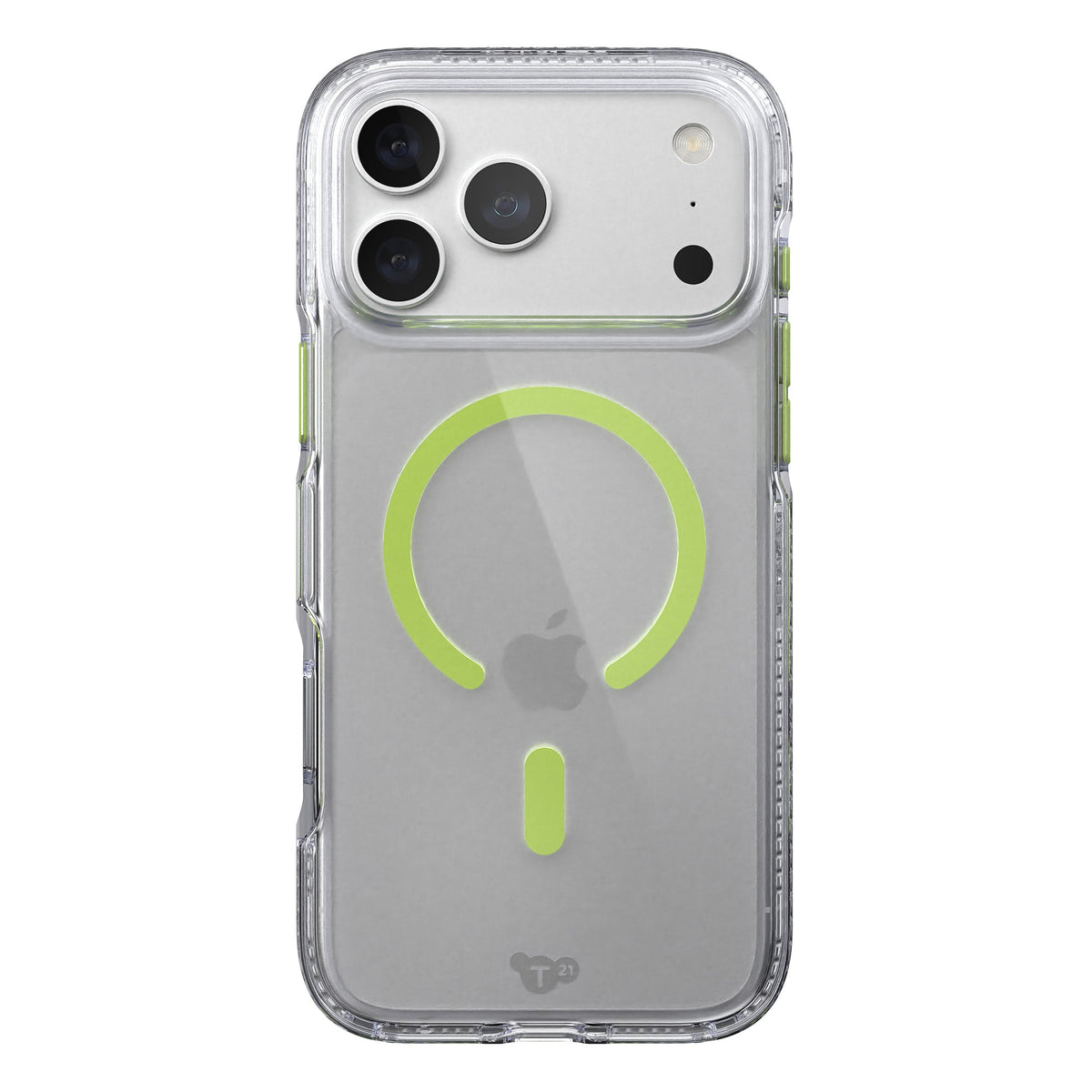 View of the back of the phone case from straight on with phone inside#color_clear-neon-(glow-in-the-dark)
