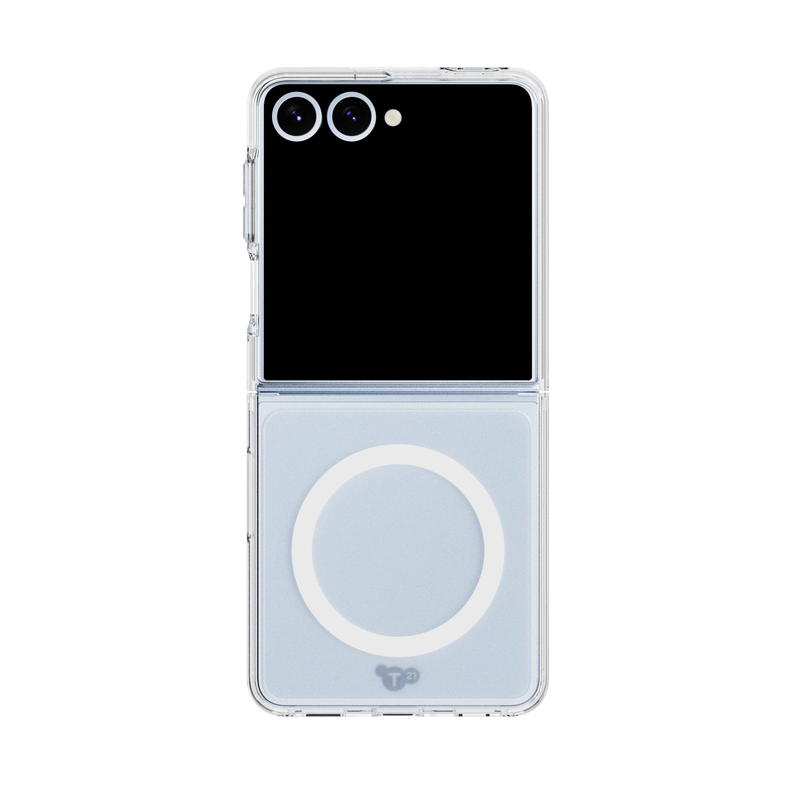 View of the back of the phone case from straight on with phone inside#color_clear