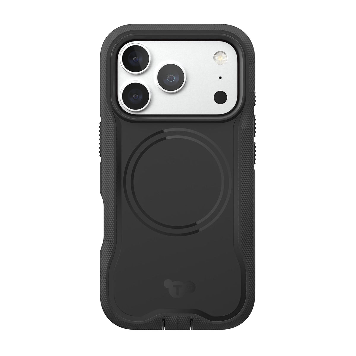 View of the back of the phone case from straight on with phone inside#color_black