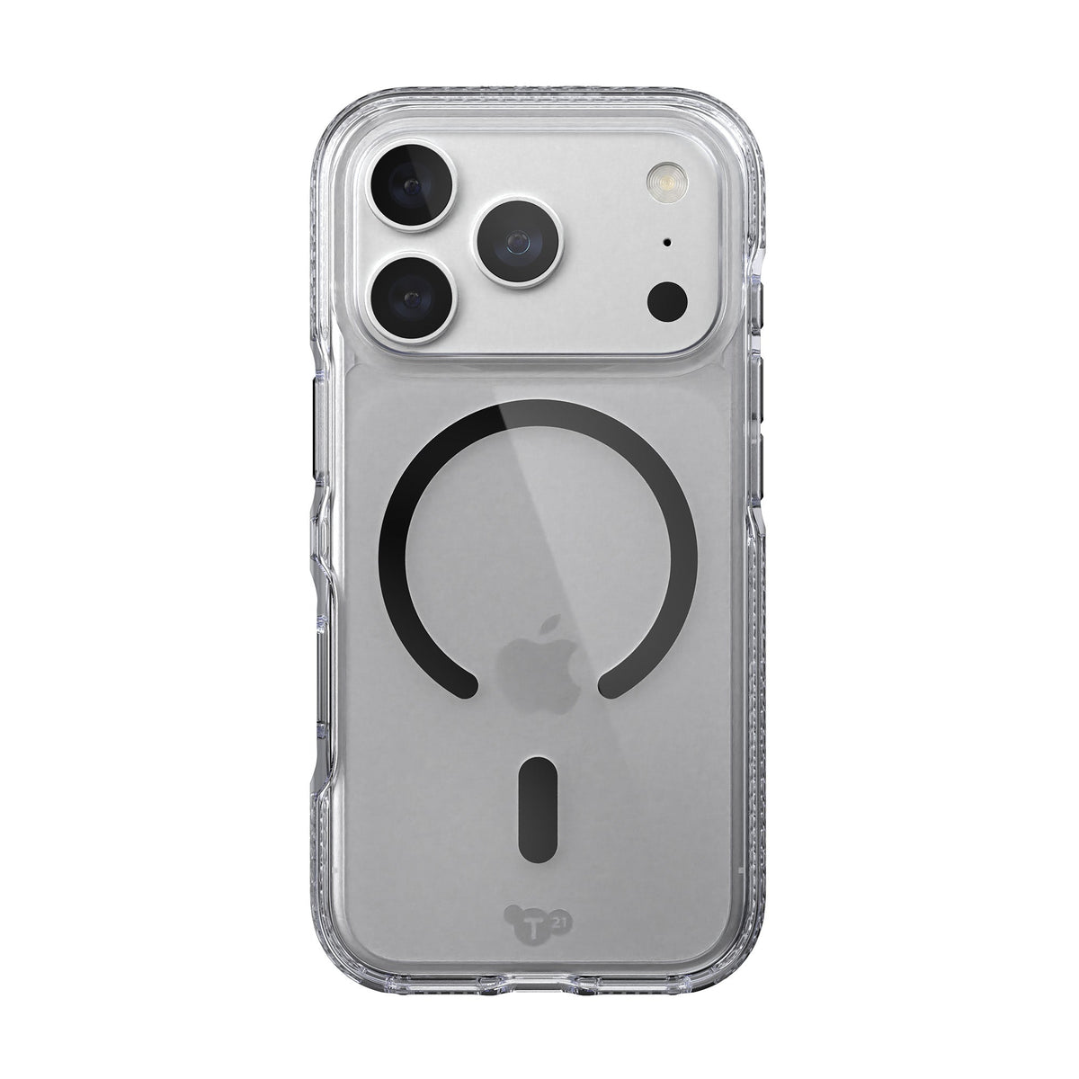 View of the back of the phone case from straight on with phone inside#color_clear-black