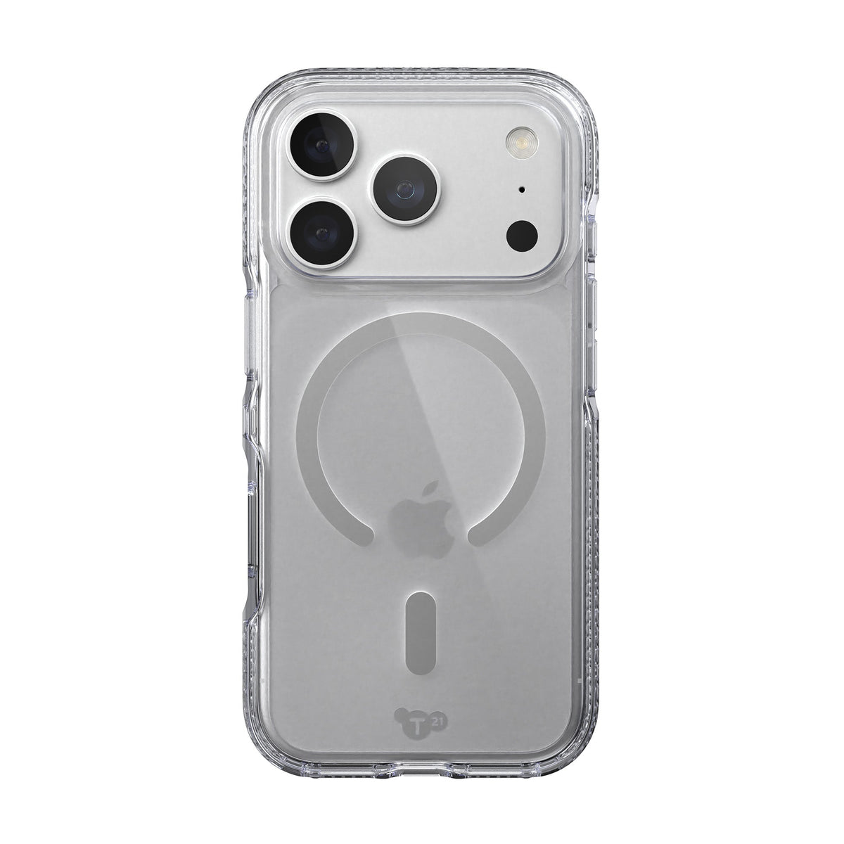 View of the back of the phone case from straight on with phone inside#color_clear-silver