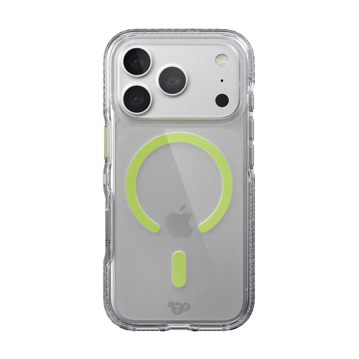 View of the back of the phone case from straight on with phone inside#color_clear-neon-(glow-in-the-dark)