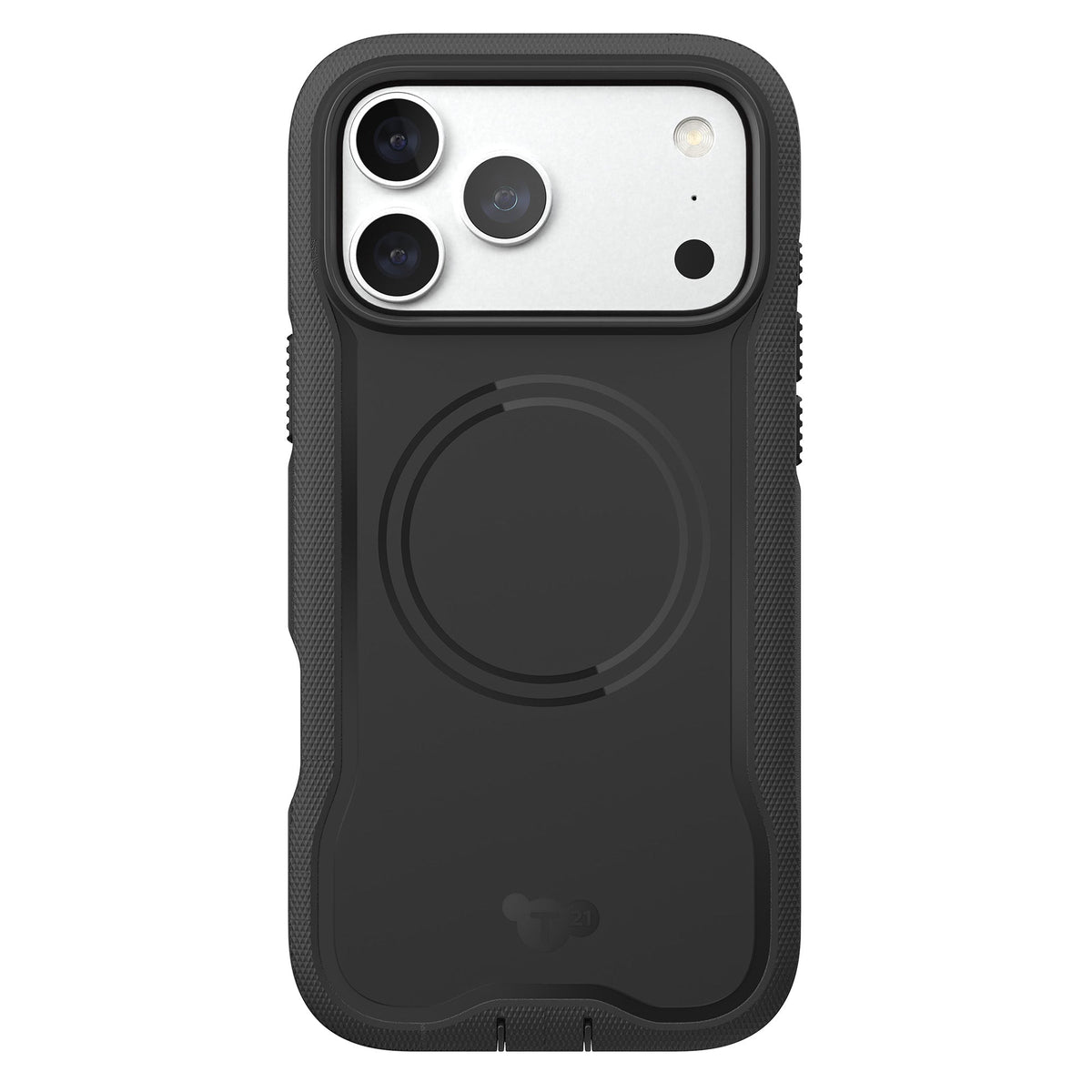 View of the back of the phone case from straight on with phone inside#color_black