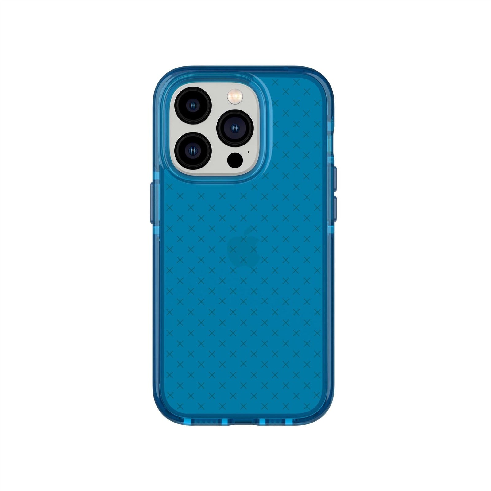 View of the back of the phone case from straight on with phone inside#color_classic blue tint